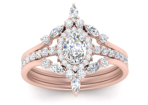 花嫁のためのSI1 0.62CTローズの金の倍のハローの婚約指輪