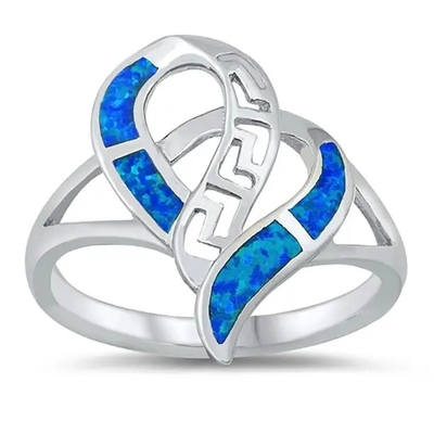925純銀製のギリシャの設計宝石類、青いOpal Meandrosの約束の結婚指輪